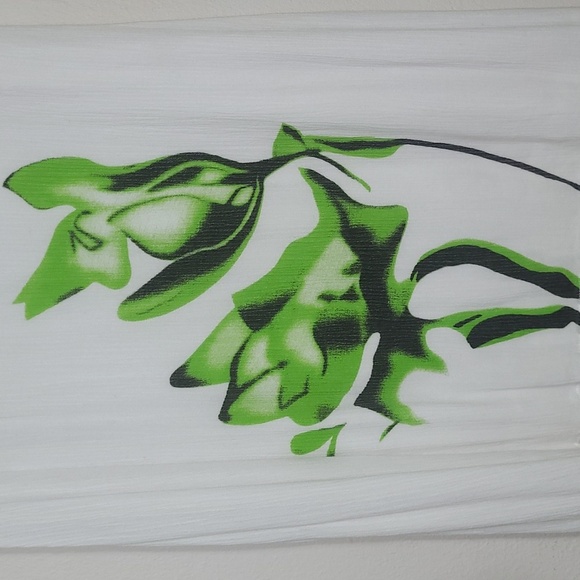 White Dress Gauzy Crinkle Bohemian Milkmaid Artsy Floral Print Relaxed Hi Lo - Picture 2 of 9